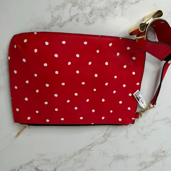 Aldo red and white polka dot wearable wristlet clutch bag vegan faux leather - Picture 4 of 11